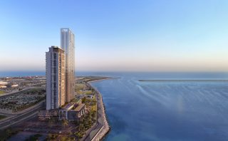 Экстерьер роскошной башни Aria на берегу моря