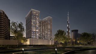 Ночной вид на горизонт из апартаментов Binghatti Ghost