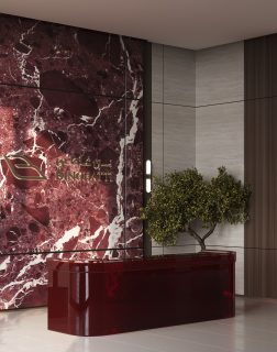 роскошное фойе апартаментов Ruby с мраморной стеной